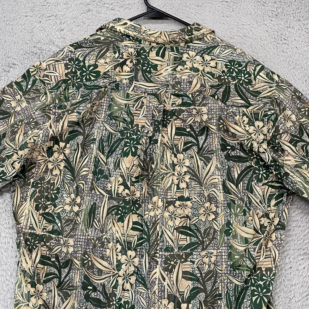 Tori Richard Camp Shirt Mens Large Green Floral Hawaiian Short Sleeve Button Up